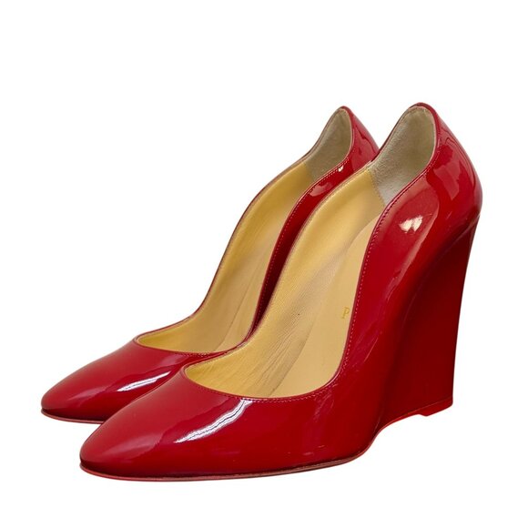 Christian Louboutin Shoes - Christian Louboutin Elegant Red Patent Leather Wedge Heels Paris 6